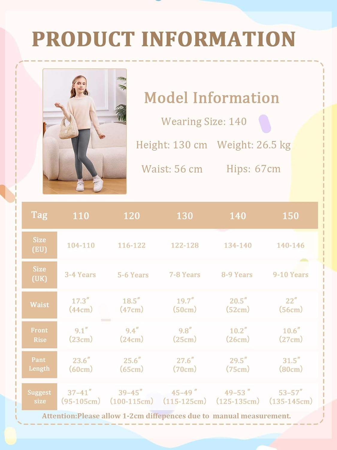 Thumbnail 4 de Vorvowry Thermoleggings für Mädchen mit weichem, gefüttertem Fleece – warme Winter-Stretchhose