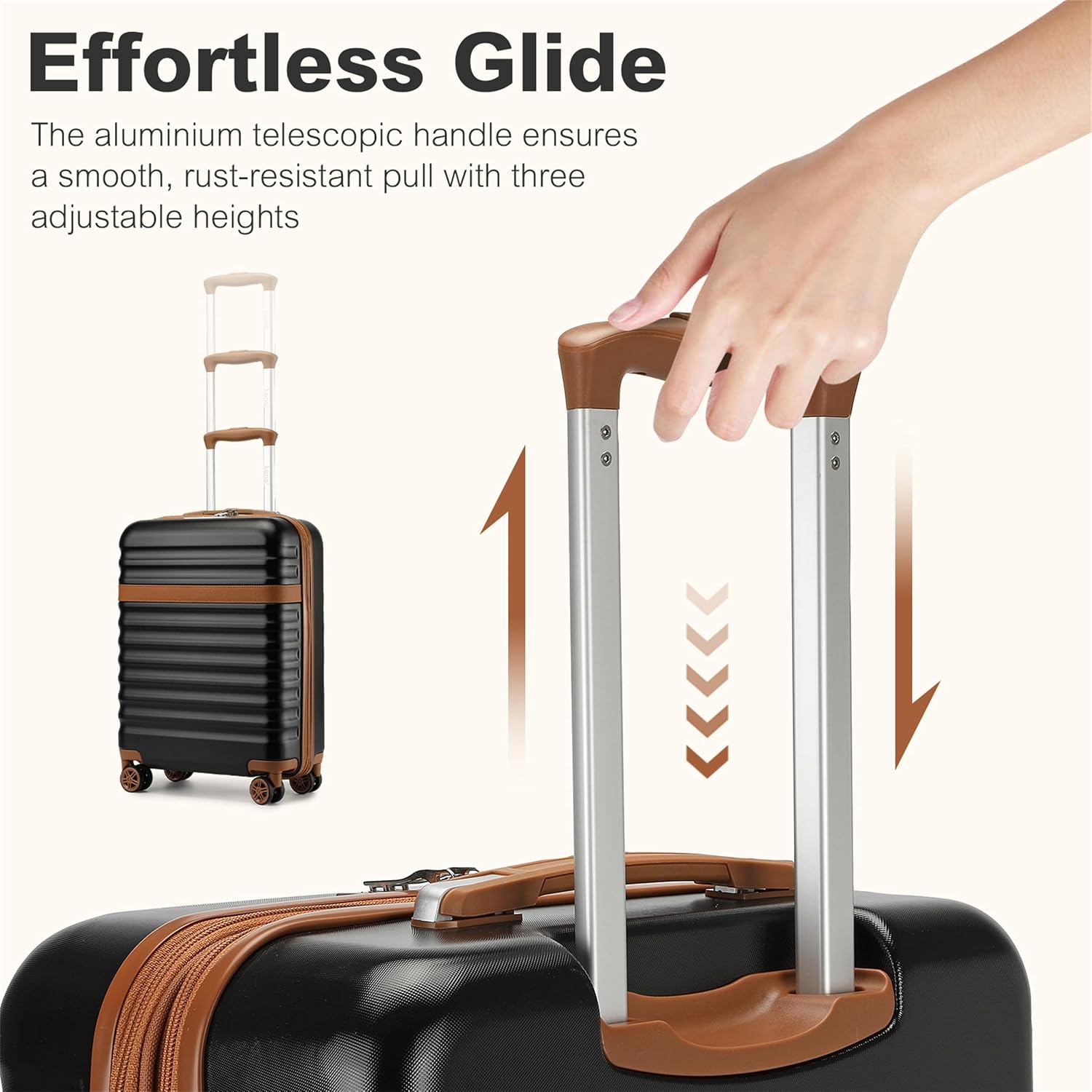 Thumbnail 3 de Kono 28 Inch Large Expandable Suitcase – Lightweight ABS+PC Hard Shell with 4 Spinner Wheels and TSA Lock (Black/Brown)