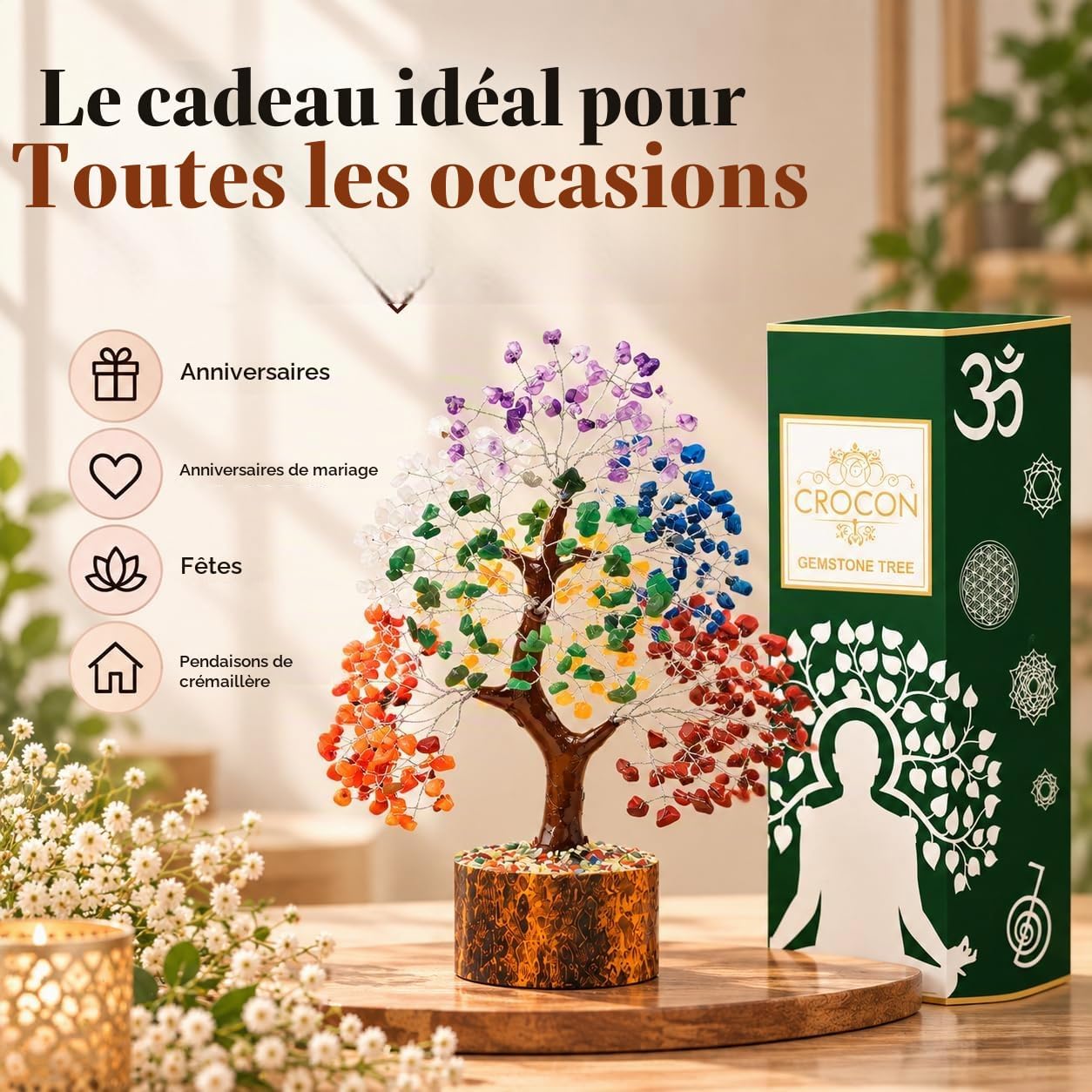 Detalle de Crocon Seven Chakra Gemstone Tree – Feng Shui-decoratie met zeven edelstenen