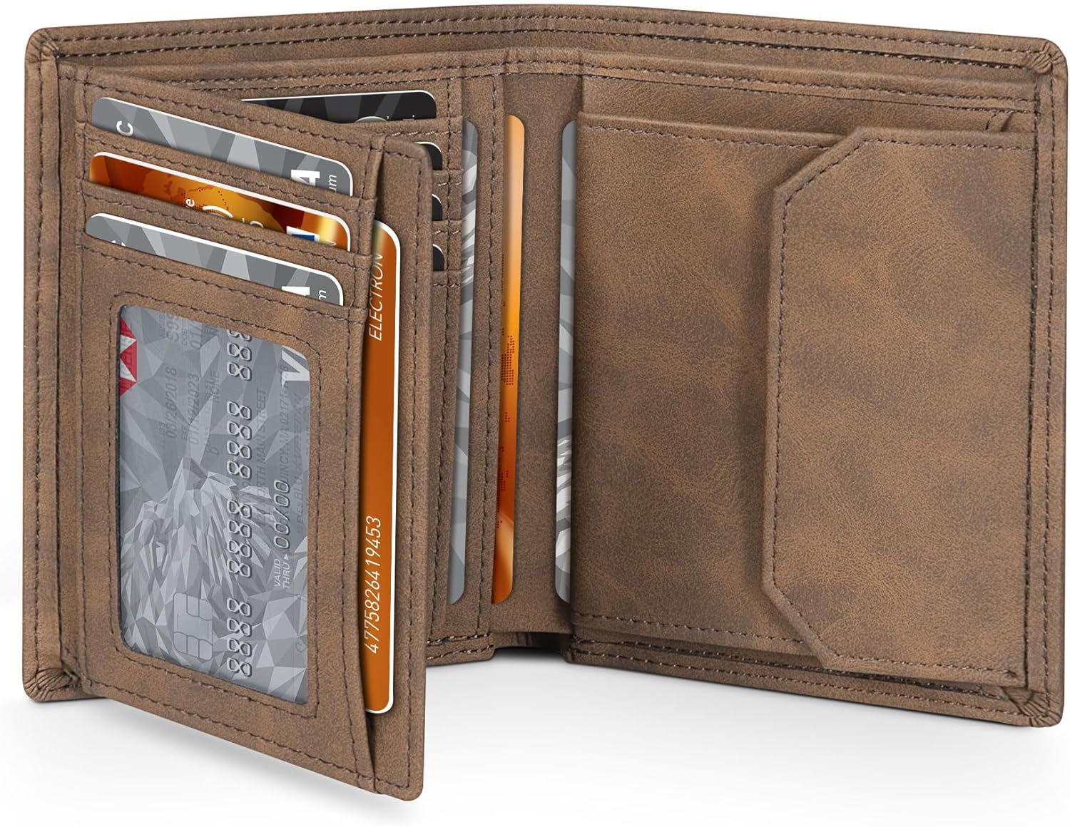 Detalle de TEEHON Portafogli Uomo RFID in Pelle Microfibra Slim con 12 Carte, ID e Finestra Foto – Marrone