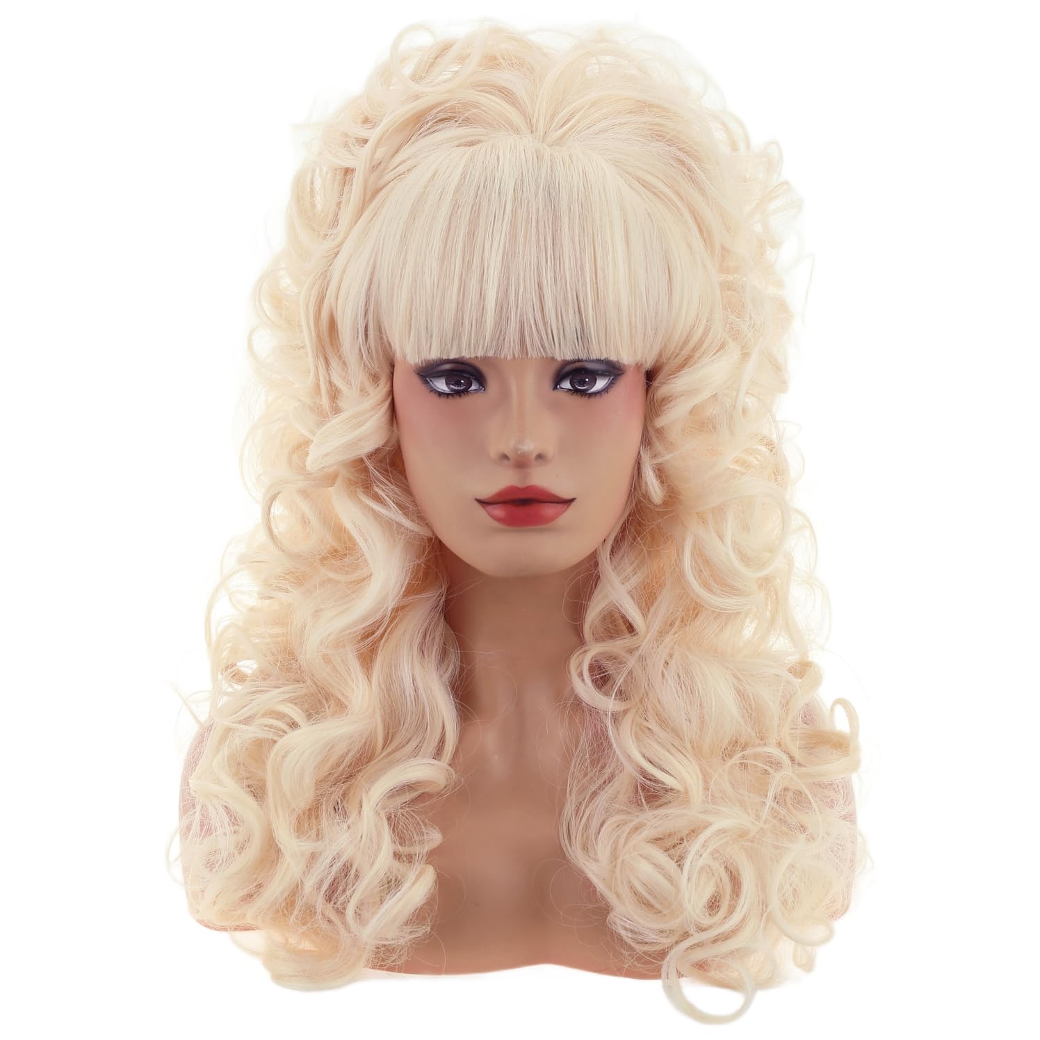 Detalle de MAGQOO 80s Long Curly Blonde Cosplay Wig with Bangs, Heat-Resistant Fiber