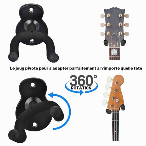Thumbnail 2 de MOREYES Lot de 3 crochets muraux pour guitare – support robuste en acier avec protections EVA