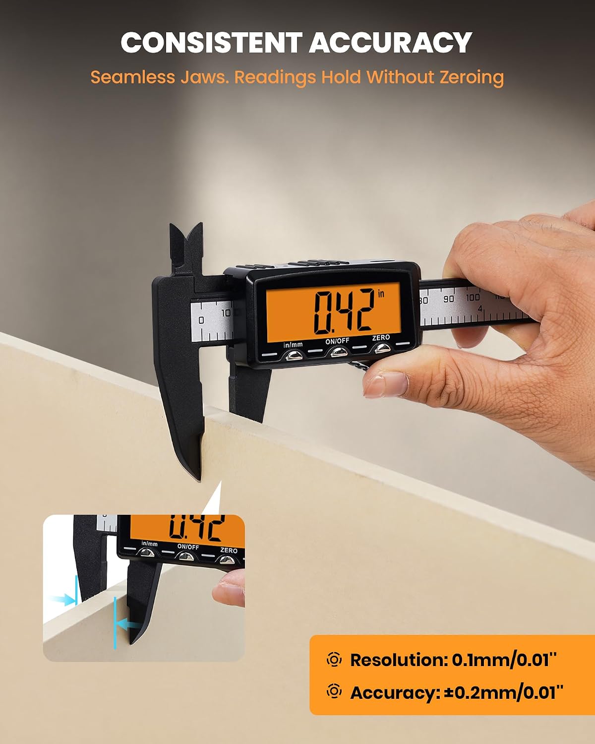 Thumbnail 3 de HARDELL Plastic Rechargeable Digital Caliper — 6" with Orange Screen, USB-C Rechargeable, Inch/mm