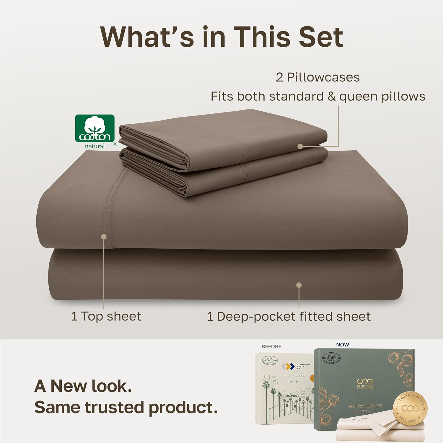 Detalle de California Design Den 840307184344 Queen Cotton Sateen Sheet Set, 600 Thread Count