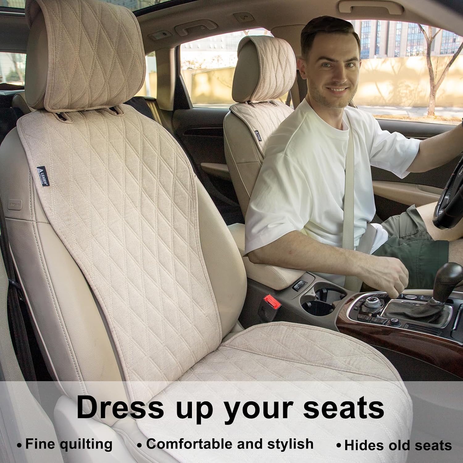 Thumbnail 3 de Leader Accessories 2pc Car Seat Cushions (Front) – breathable stitched, non-slip, side airbag compatible