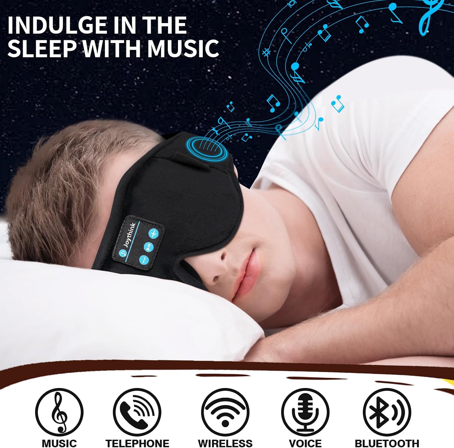 Detalle de Joythink Sleep Headphones Sleep Mask Eye Mask 3D Deep Bluetooth – Black