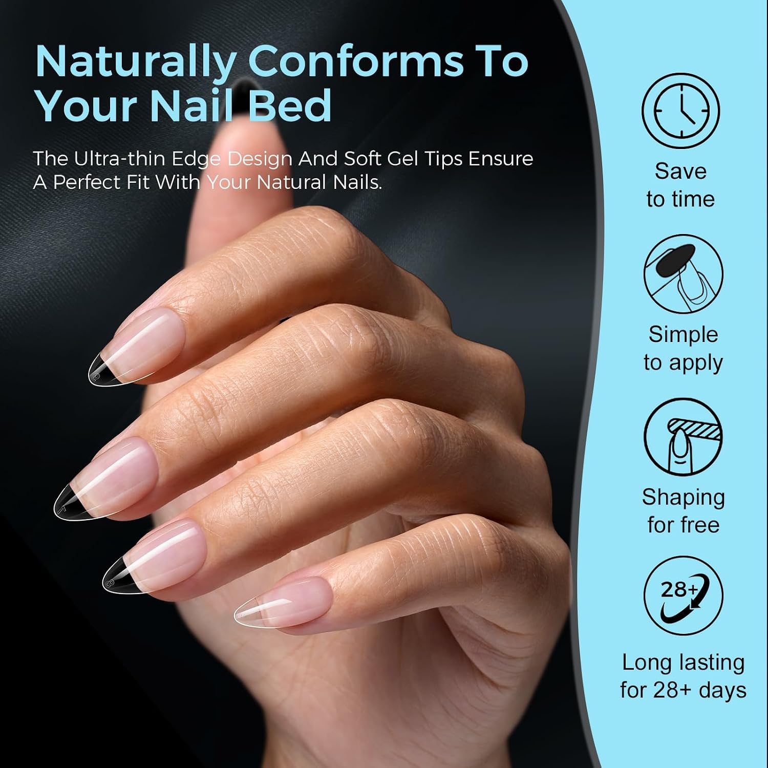 Detalle de TOMICCA kurze Mandel Nageltips 510 Stück (15 Größen) – ultra-matt Soft Nail Tips für Gel- oder Acrylic-Nagelverlängerung