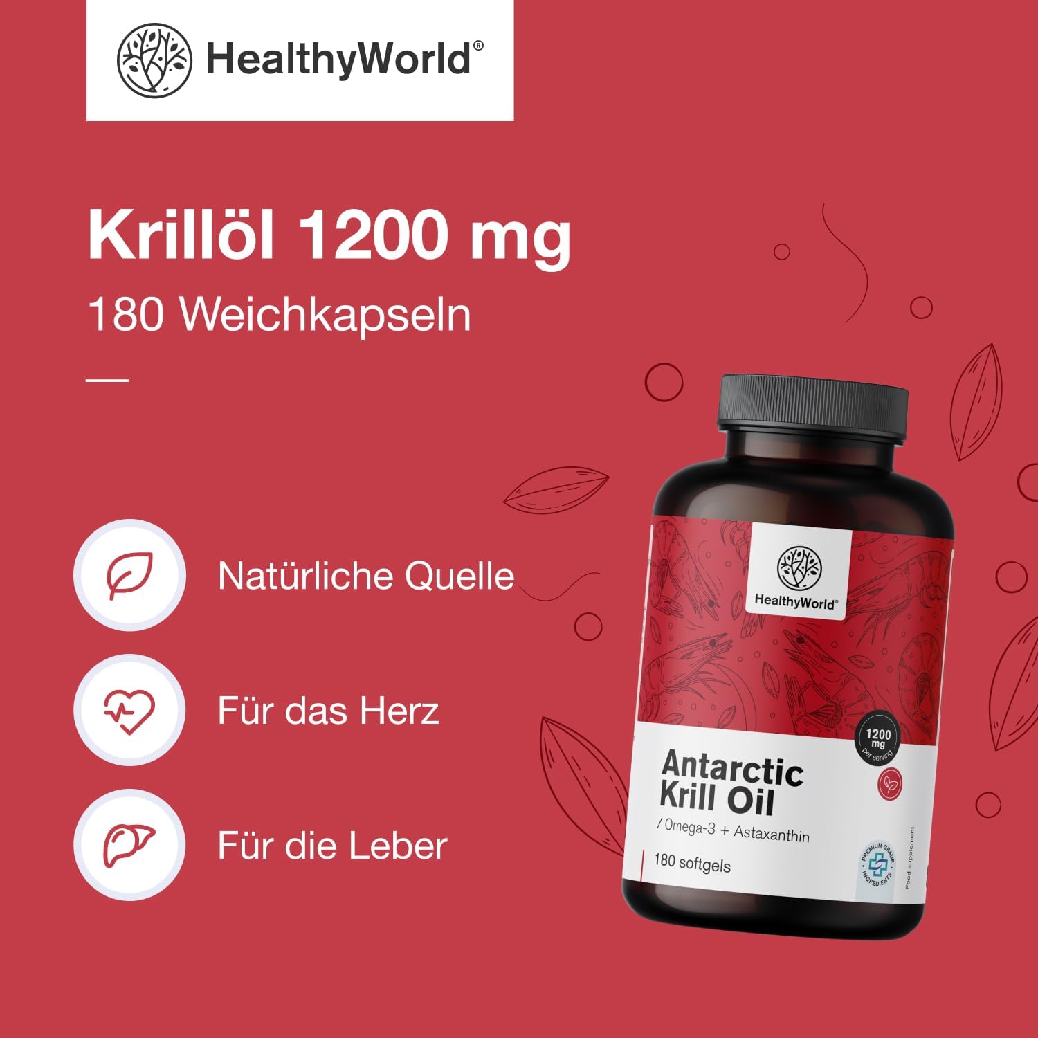 Detalle de HealthyWorld Krillöl 1200 mg Omega-3