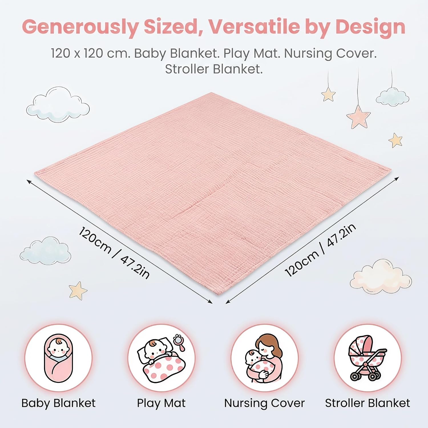Detalle de Hooyax Muslin Swaddle Blanket, 47.2 x 47.2 Inches