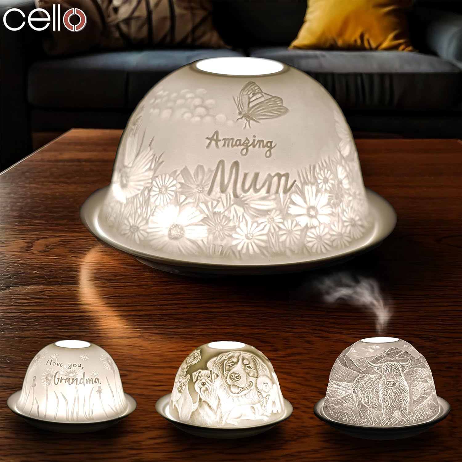 Thumbnail 3 de Cello Porcelain Tealight Holder Dome “Amazing Mum” with 3D projection