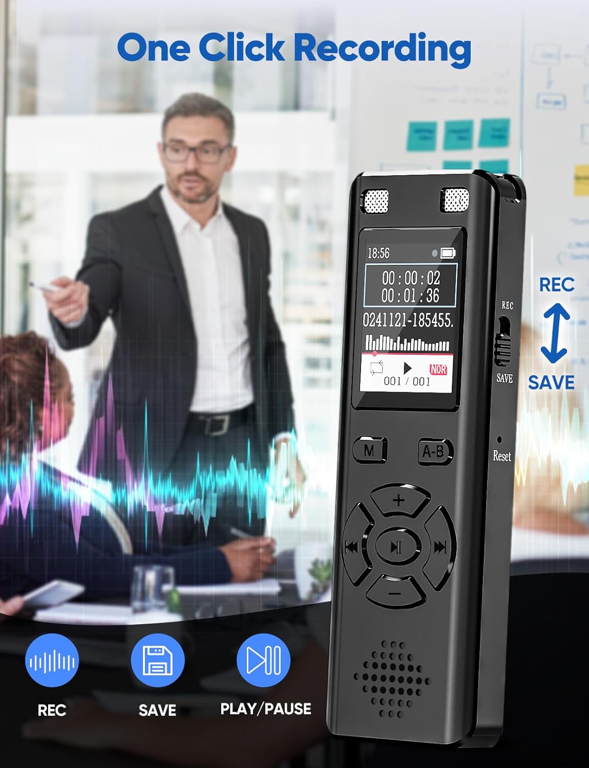Detalle de DGFAN Voice-Activated Recorder 128GB — 9280 Hours, Voice-Triggered Recording with Noise Reduction