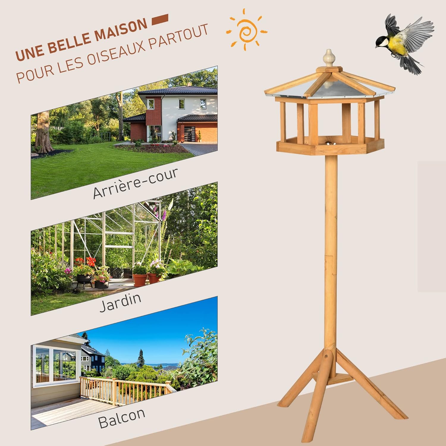 Detalle de HOMCOM Mangeoire pour oiseaux 113 cm