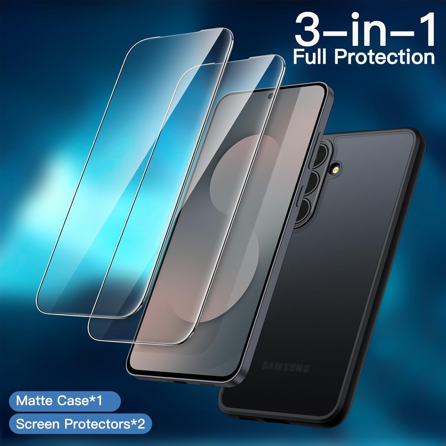 Thumbnail 2 de JETech Cover opaca per Samsung Galaxy S25 FE + 2 vetri temperati (3 in 1) con protezione fotocamera, nero