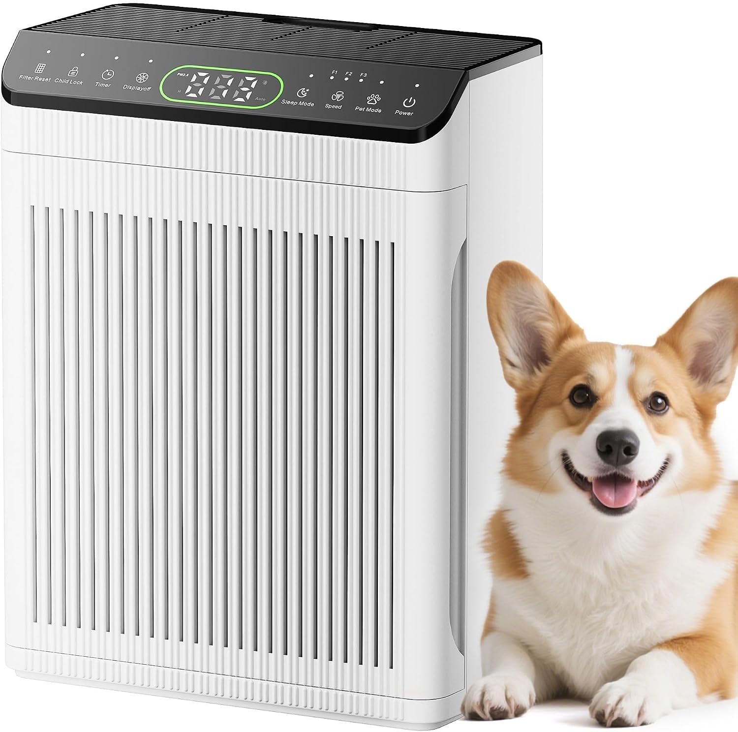 Detalle de EVALIT ET066 Air Purifier for Large Rooms (Up to 2200 sq ft) with Pet Mode, Washable HEPA Filter, Aromatherapy Slot, Ivory