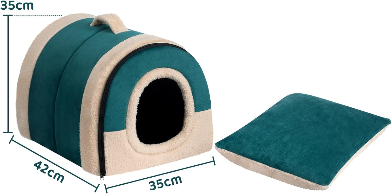 Thumbnail 1 de Hollypet Lit pour Chat et Lit pour Chien pliable 2 en 1 en velours cristal vert (42 x 35 x 35 cm)