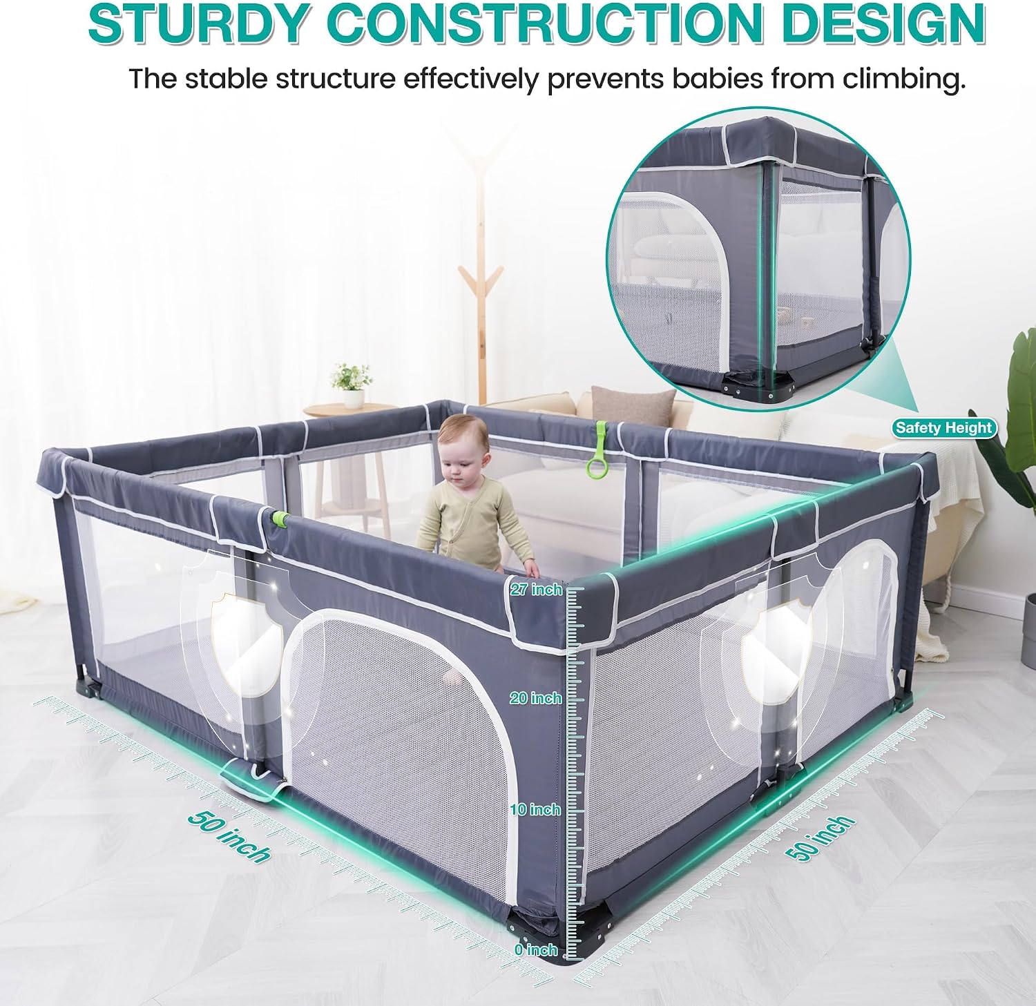 Thumbnail 5 de Foldable Baby Playpen with Mat (127 x 127 cm) – Portable Indoor & Outdoor Safe Play Area