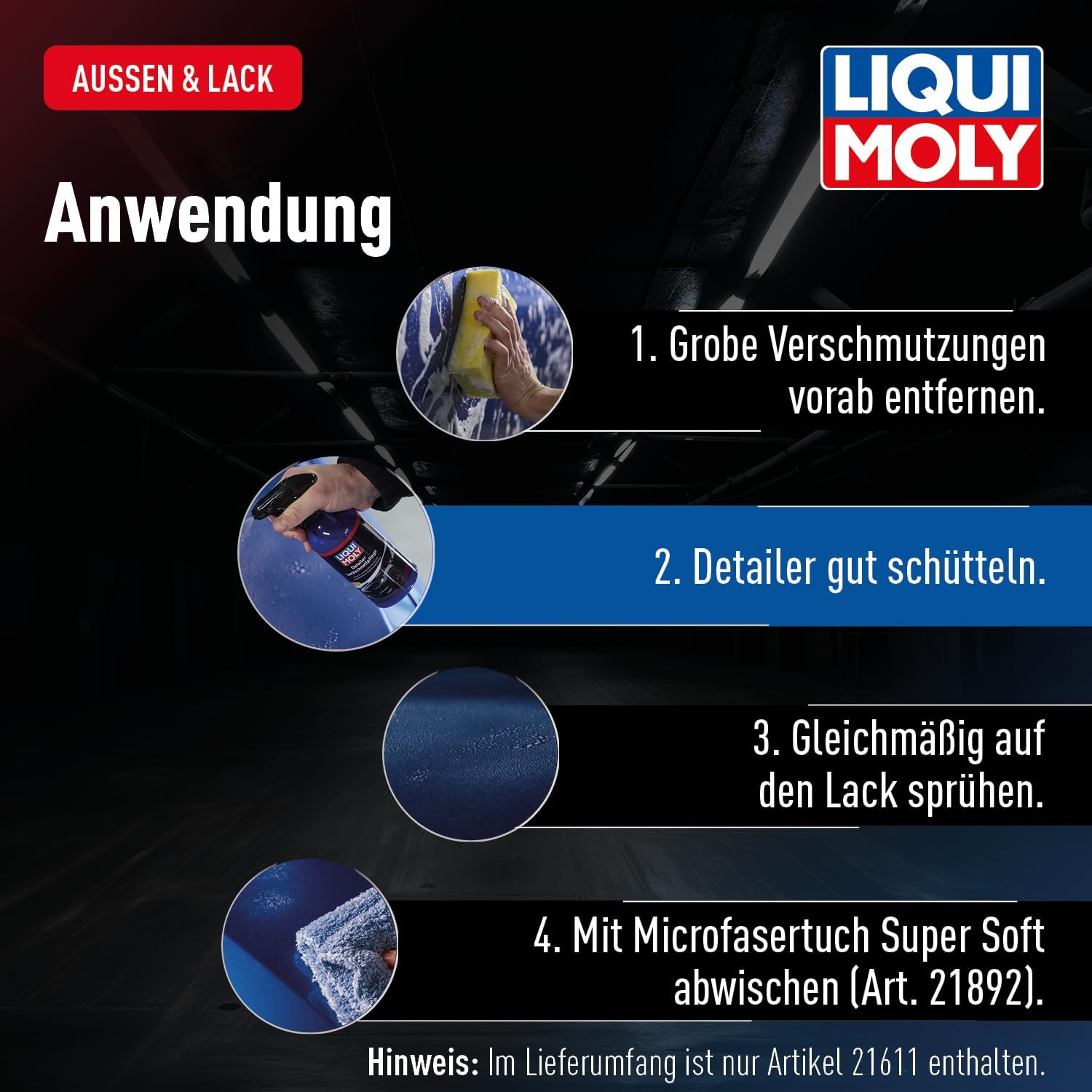 Thumbnail 3 de LIQUI MOLY Detailer Lackschnellpflege 21611 – Quick Detailer zur Lackversiegelung mit Wasserabperleffekt (500 ml)
