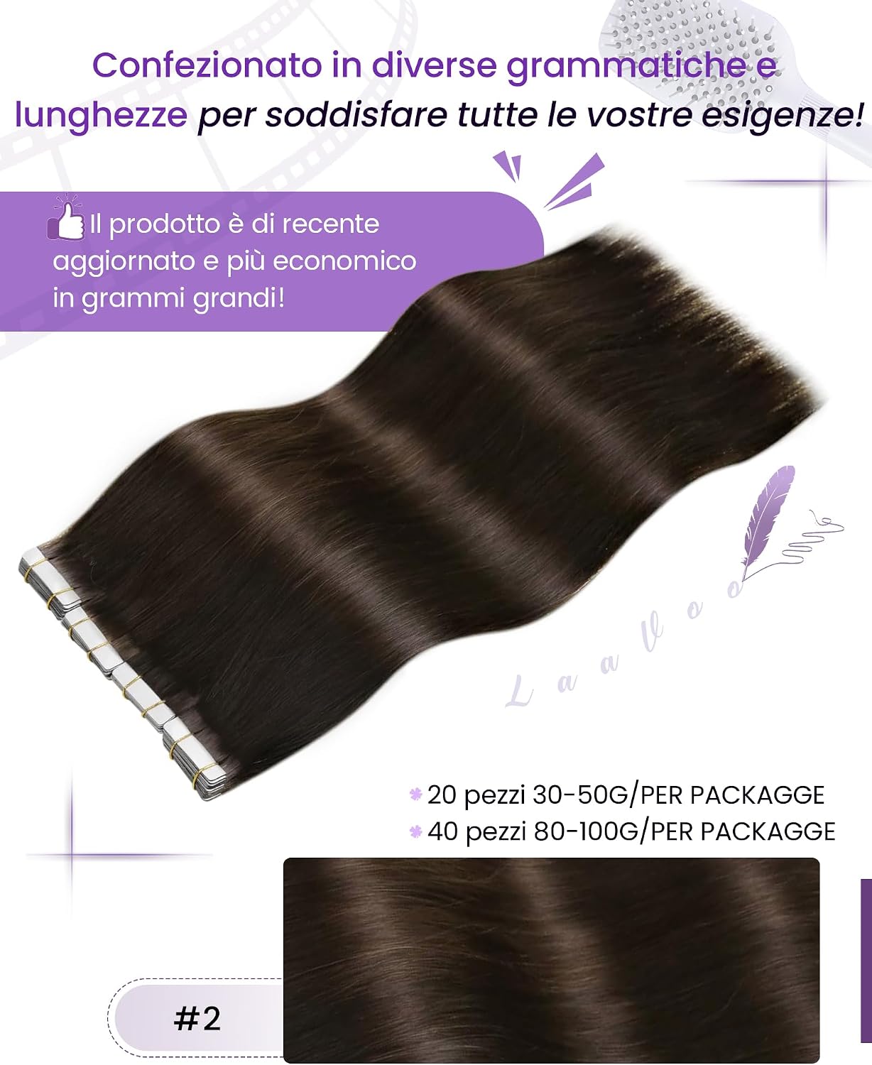 Detalle de LaaVoo Extension Biadesive 45 cm Castano Scuro
