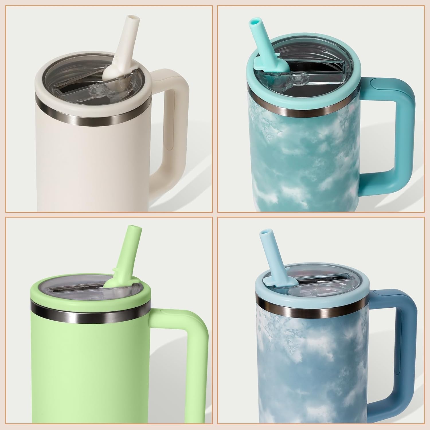 Thumbnail 6 de 2-teiliger Ersatzdeckel-Satz für Stanley Cup 40 oz – auslaufsicherer Klappdeckel mit Trinkhalmen & Bürste