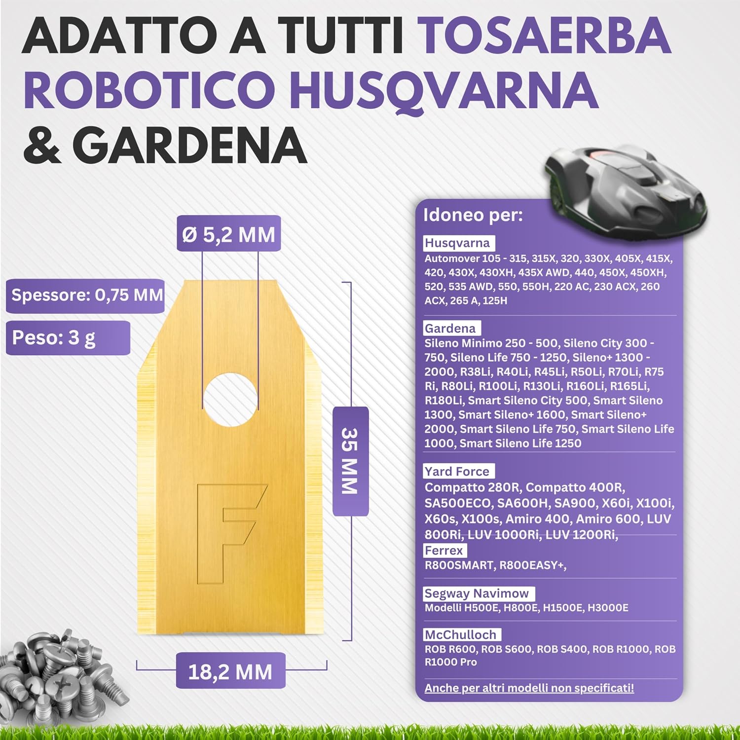 Detalle 2 de Filzada 30 lame in titanio per robot tagliaerba