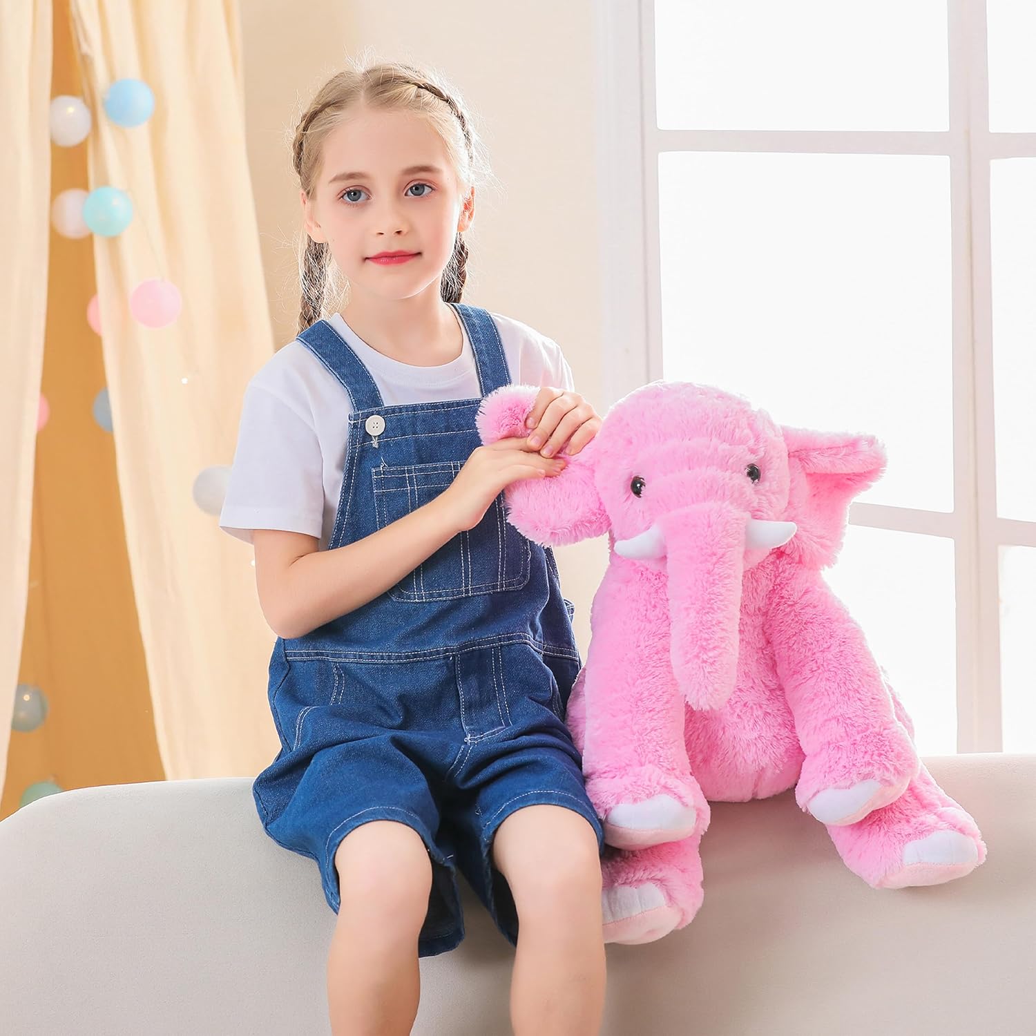 Detalle 2 de JellyMallow Weighted Elephant Plushie (5 lbs, 16 in) – Pink Large Comfort Cuddle Pillow