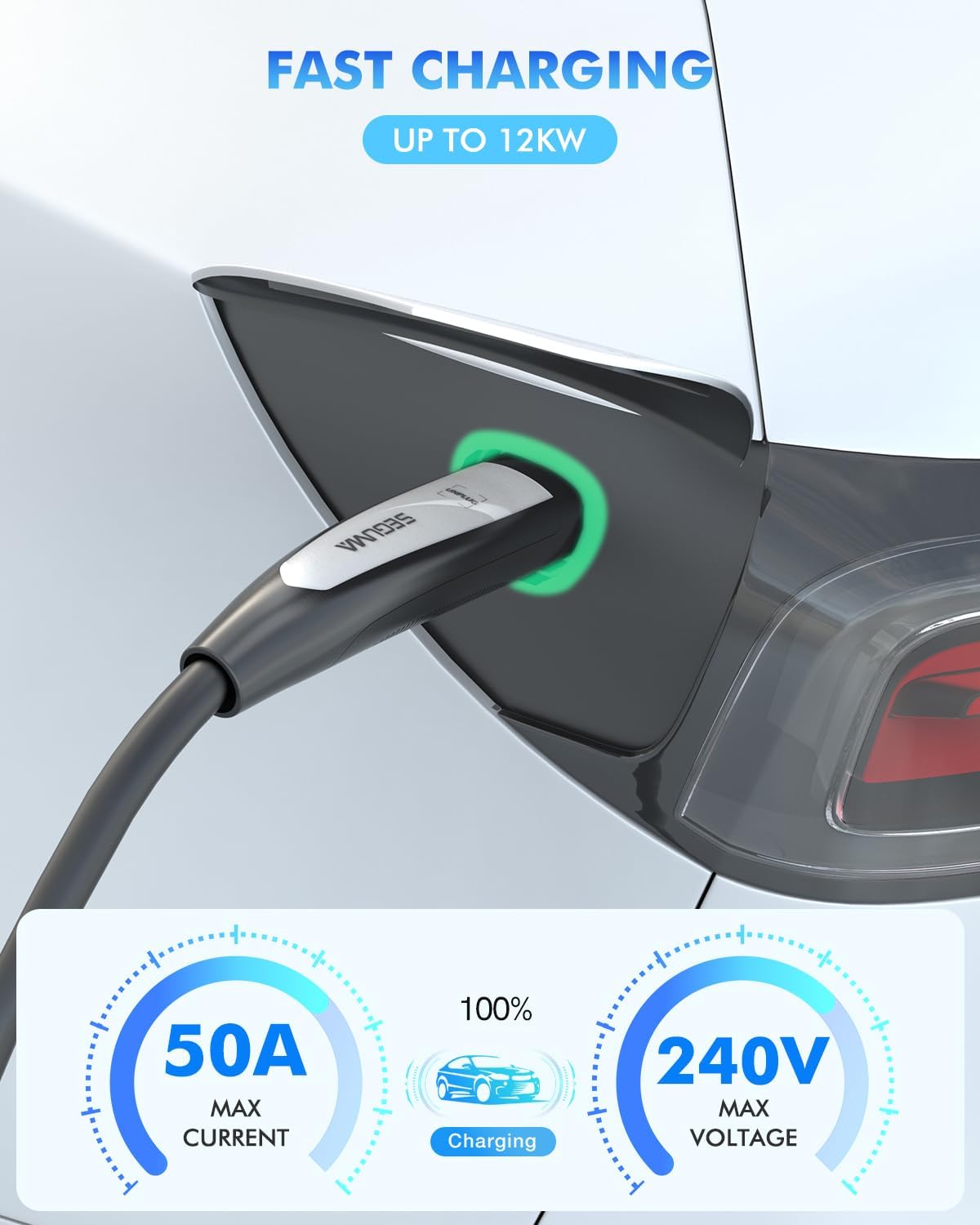Detalle 2 de SEGUMA EV Charger Extension Cable for Tesla (NACS), Up to 50A, 21ft 240V 12kW