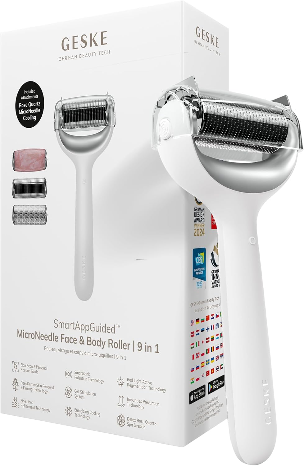 Detalle de GESKE SmartAppGuided™ Roller viso & corpo microaghi 9 in 1 con quarzo rosa