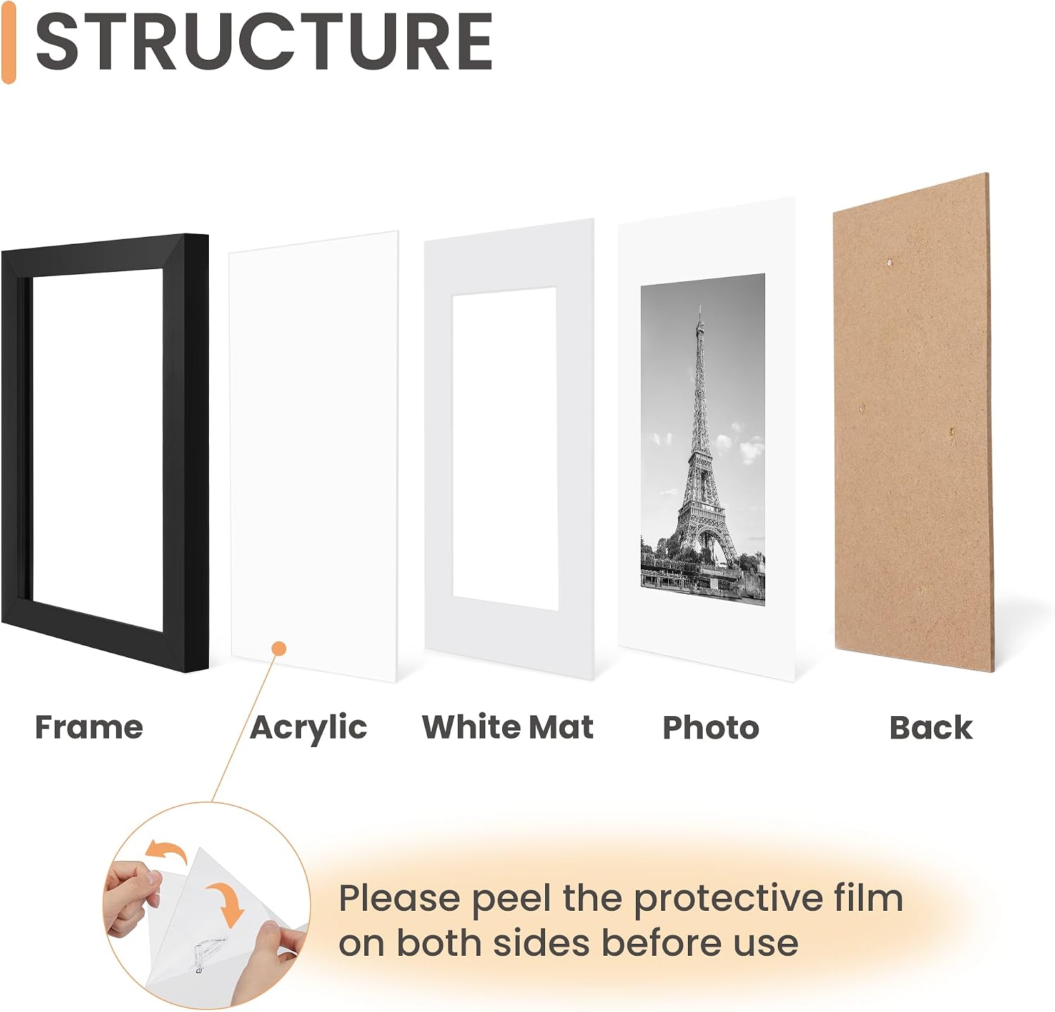 Thumbnail 2 de upsimples 11x14 Picture Frame Set of 10, Black with Acrylic Fronts