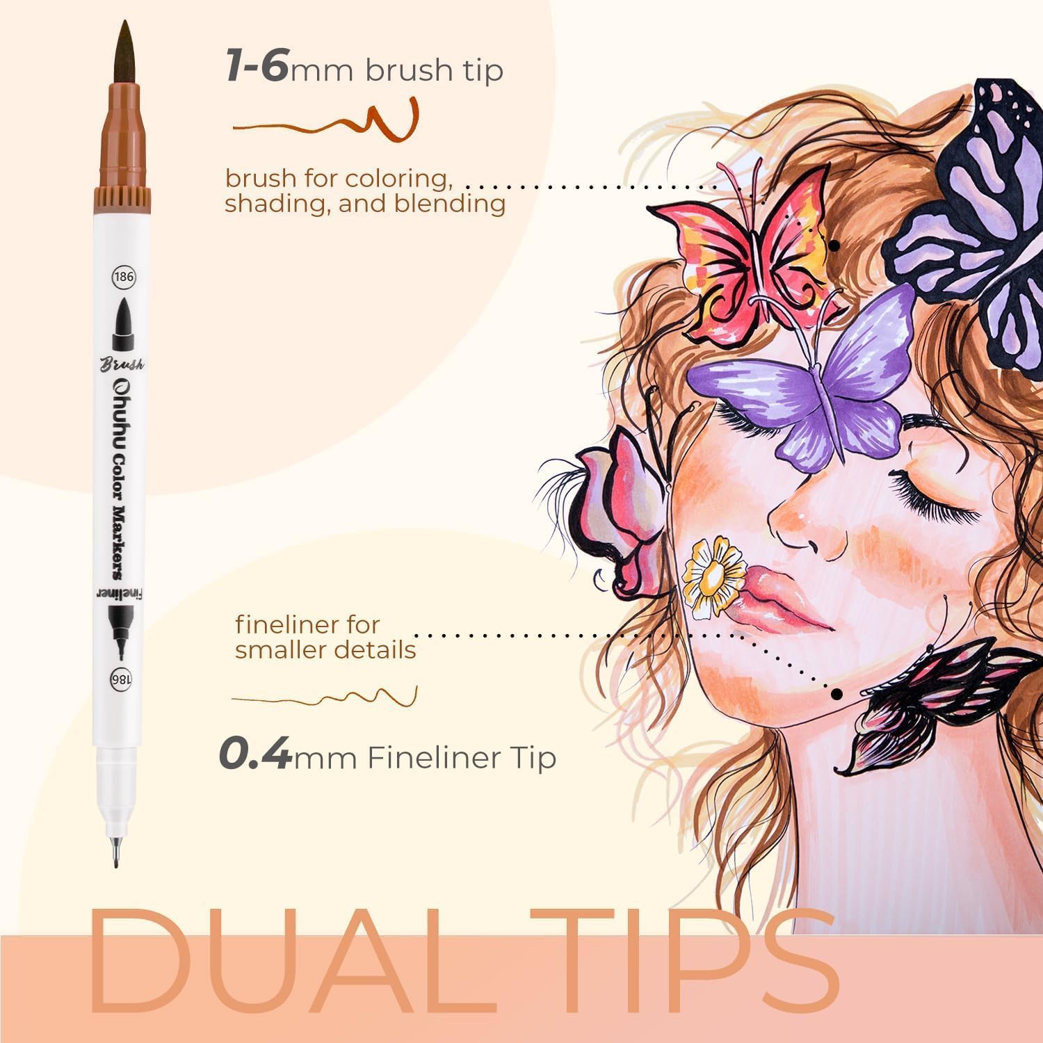 Thumbnail 1 de Ohuhu 36 Colour Skin Tone Dual Tip Markers (Skin Tone Fineliner Felt Tips)