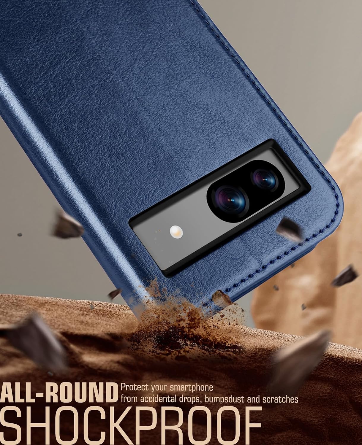Detalle de OCASE Lederhülle mit Standfunktion und Kartenfach für Google Pixel 8A (2024) – Blau