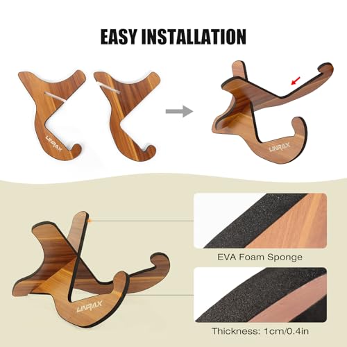 Detalle de LINRAX GS1: Soporte de guitarra de suelo en madera con marco X, suave y estable