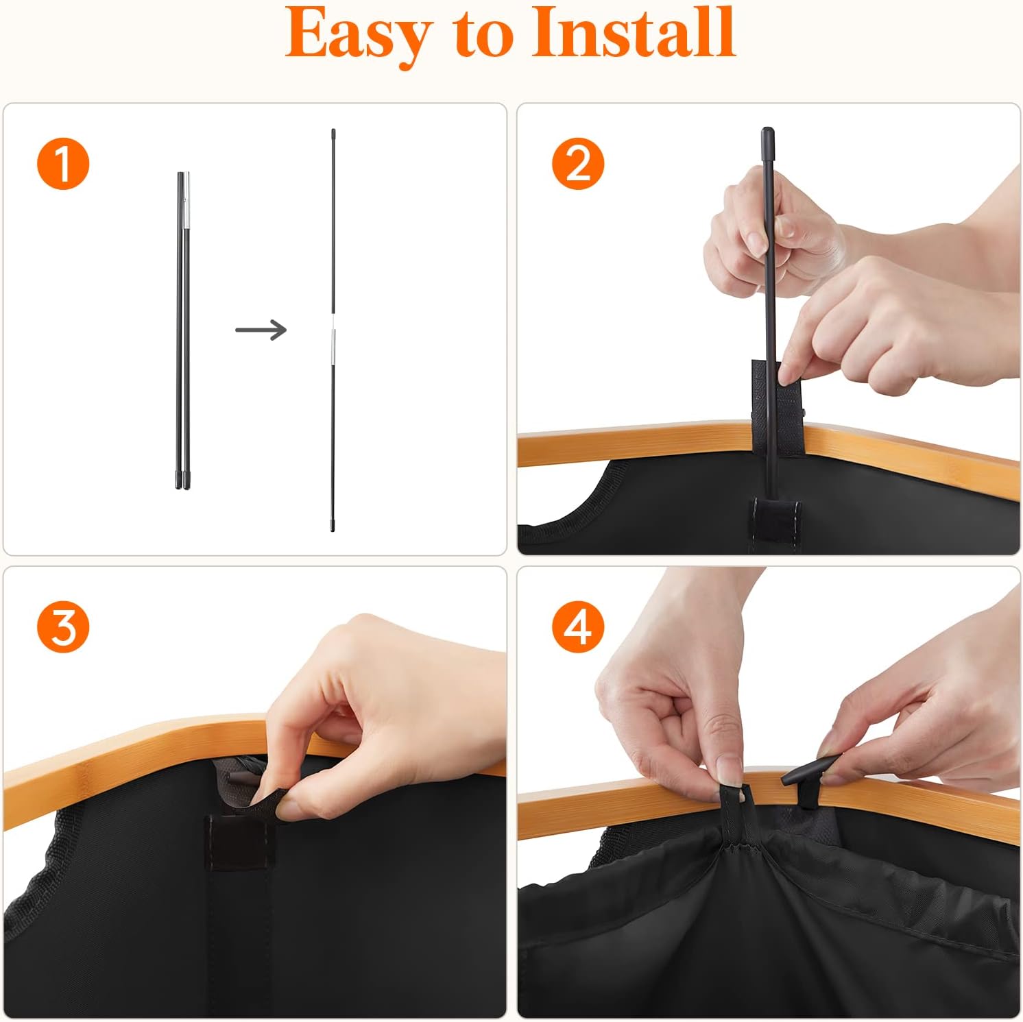 Thumbnail 4 de Lifewit 100L Laundry Basket with Lid, Foldable Hamper with Removable Bag and Bamboo Handles (Black)