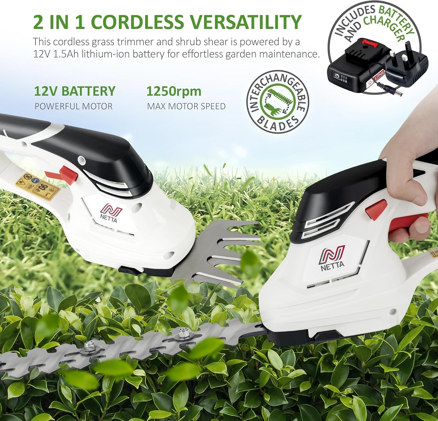 Thumbnail 1 de NETTA 2-in-1 Cordless Hedge Trimmer 12V