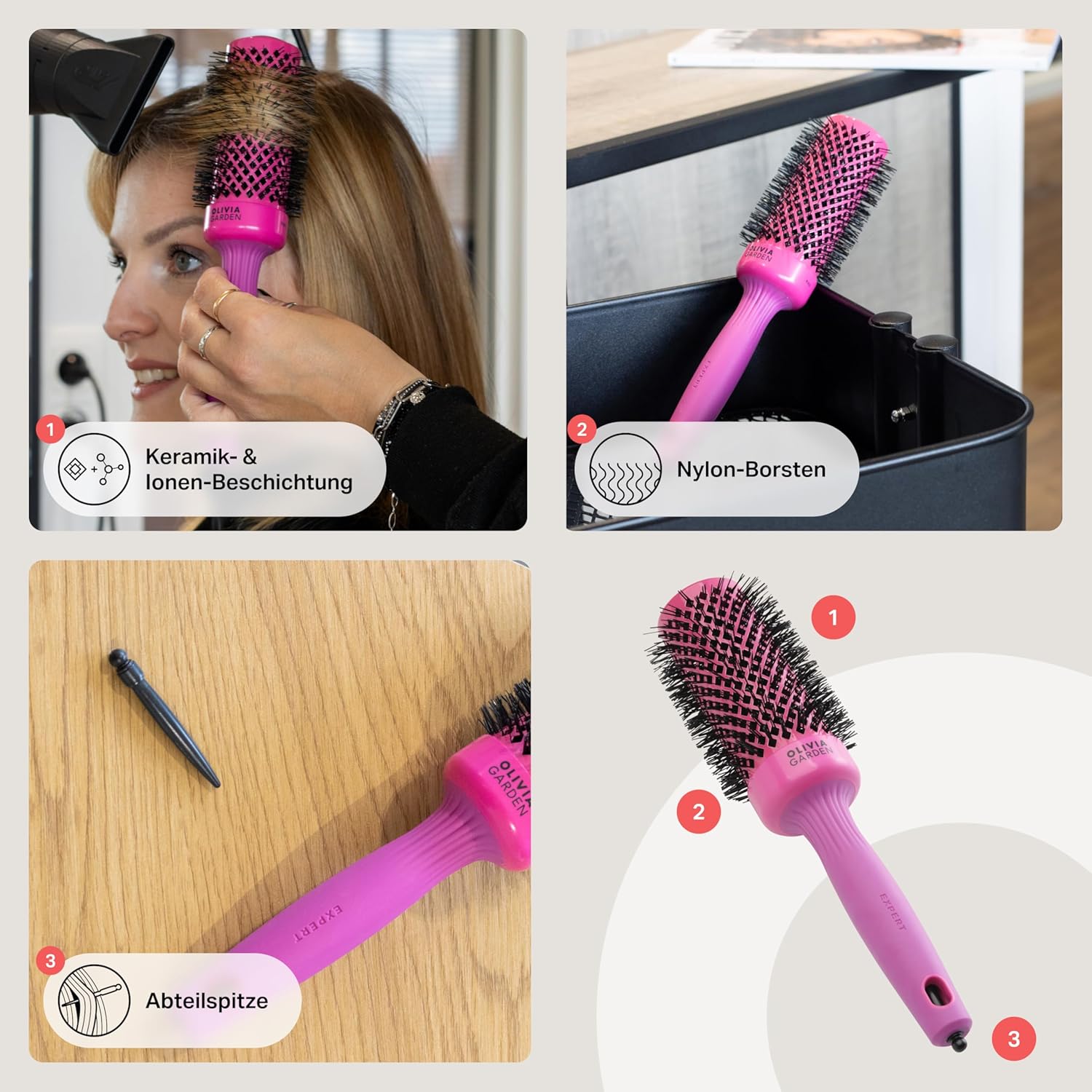 Detalle 2 de Olivia Garden Expert Blowout Shine – Pink (45 mm) Rundbürste mit Keramik- und Ionentechnologie