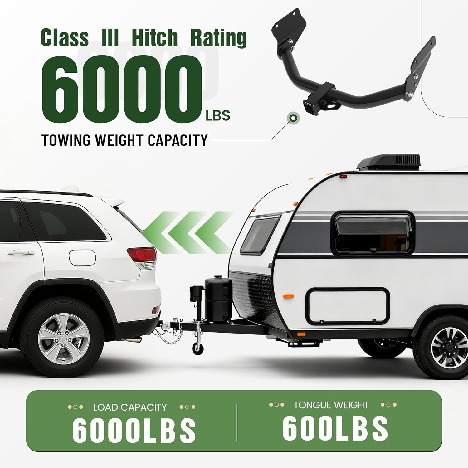 Thumbnail 5 de ALMULOO 2-Inch Class 3 Trailer Hitch Receiver (Powder-Coated Black Steel) for Dodge Durango & Jeep Grand Cherokee