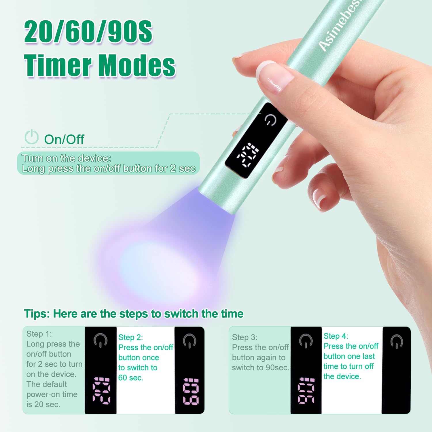 Detalle 2 de Asimebesty UV Lampe für Gelnägel 400mAh