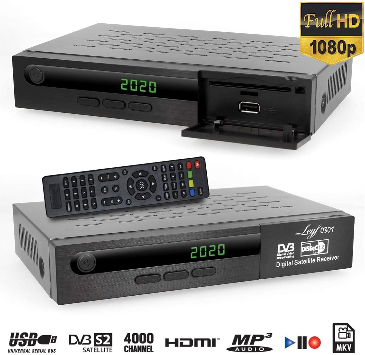 Thumbnail 2 de Leyf Satellitenempfänger HD DVB-S/S2 mit HDMI und USB – vorinstallierte Astra/Hotbird/Türksat, inkl. HDMI-Kabel