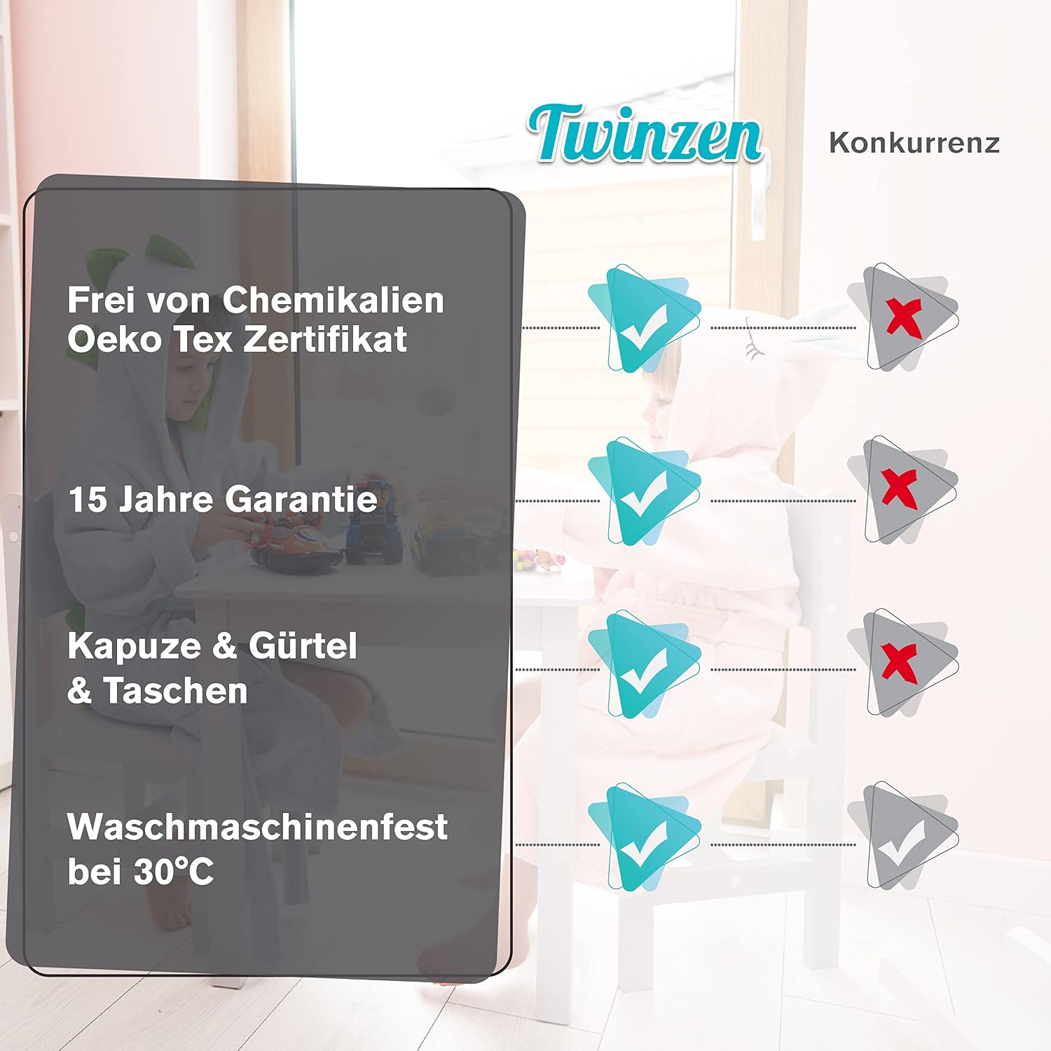 Thumbnail 5 de Twinzen Kinderbademantel Einhorn 100% Baumwolle