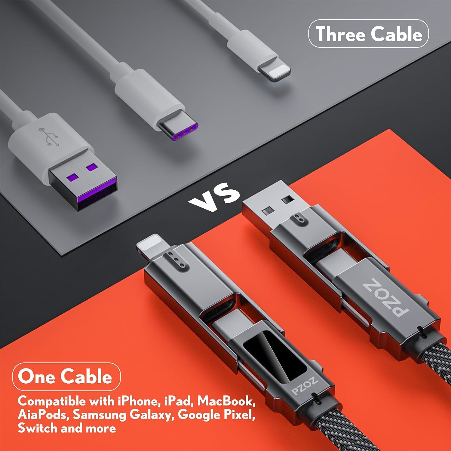 Detalle de PZOZ 4-in-1 60W LED USB Cables for charging
