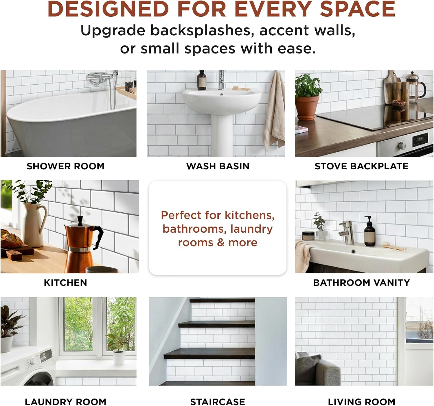 Thumbnail 6 de TradeDownCo Peel & Stick Wall Tiles (10 Sheets) – Premium Self-Adhesive 12x12 White Tile Stickers