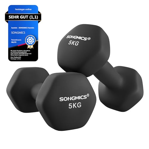 Detalle de SONGMICS Hanteln – 2 x 5 kg Hexagon Kurzhanteln mit Neopren-Beschichtung