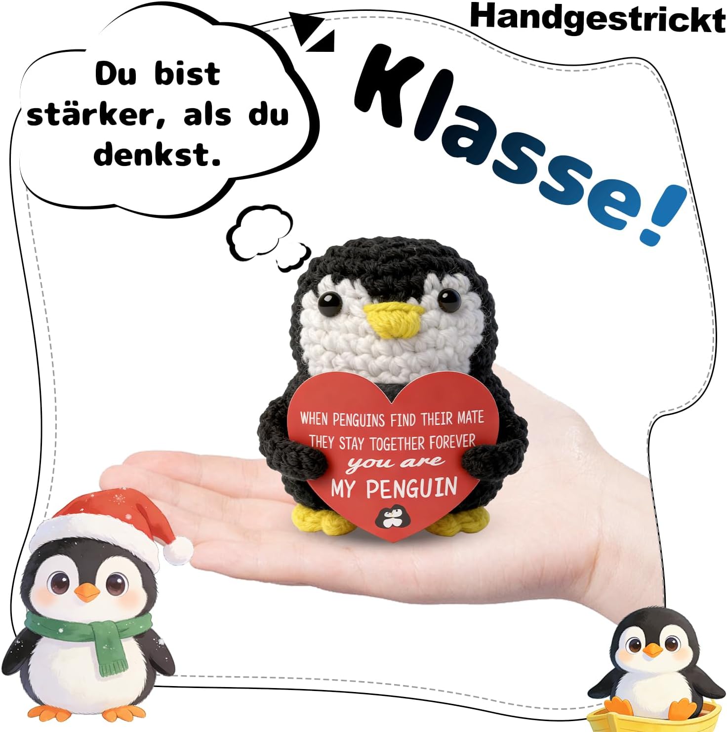 Thumbnail 3 de MLZTINGR Handgehäkelter Glückspinguin Pinguinchen Geschenkset – Inkl. Glücksmünze & Geschenkbox