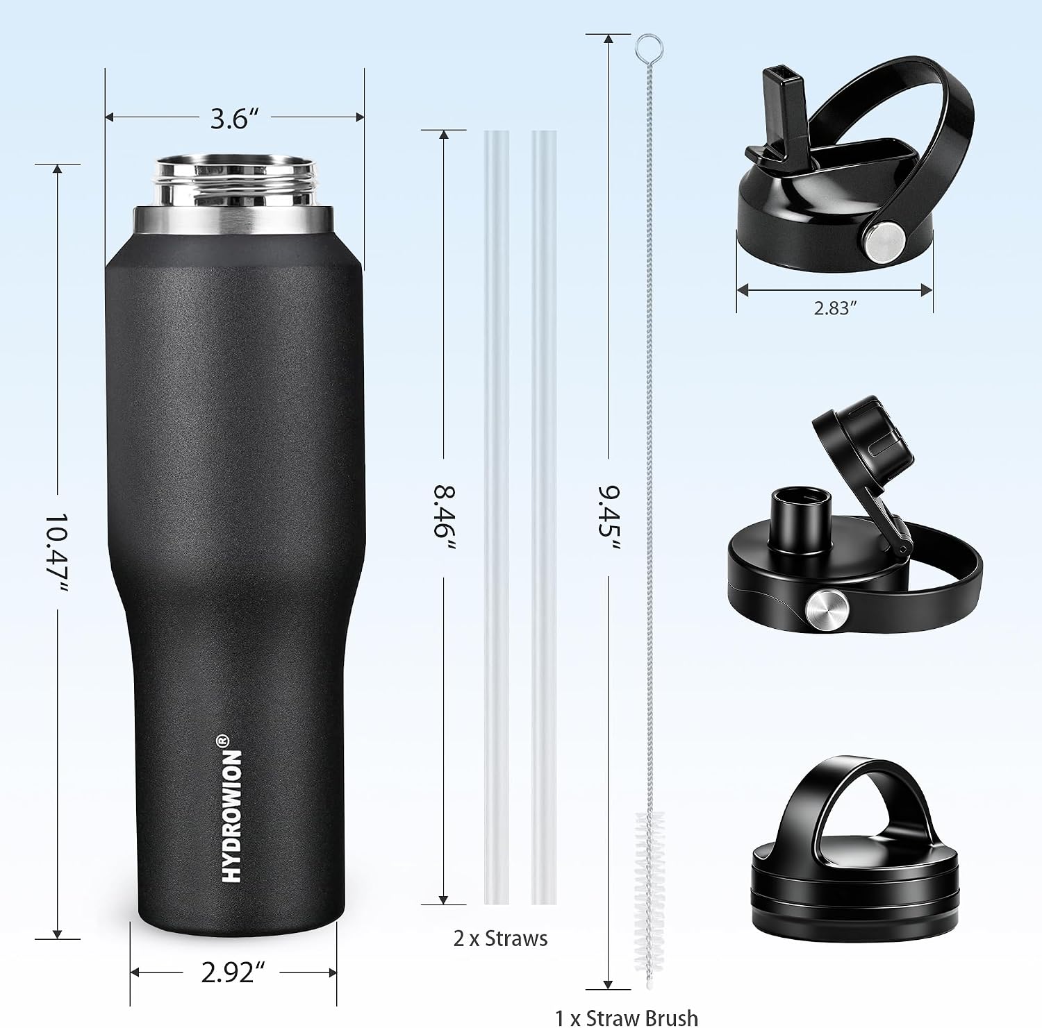 Detalle de HYDROWION 32oz Stainless Steel Water Bottle with 3 Lids — Vacuum Insulated, Fits in Cup Holders