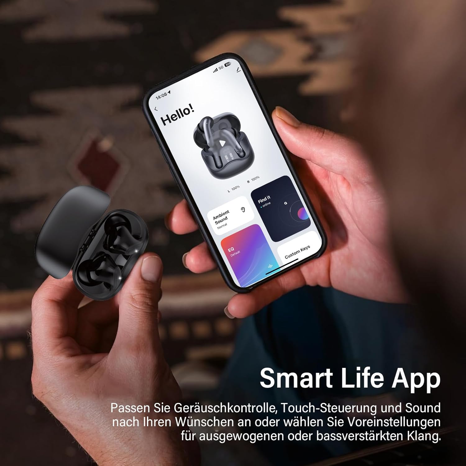 Detalle 2 de Bluetooth Kopfhörer mit Hybrid ANC und 8 EQ-Modi – In Ear, 5.4, Multipoint, 49 Std. Gesamt-Playtime