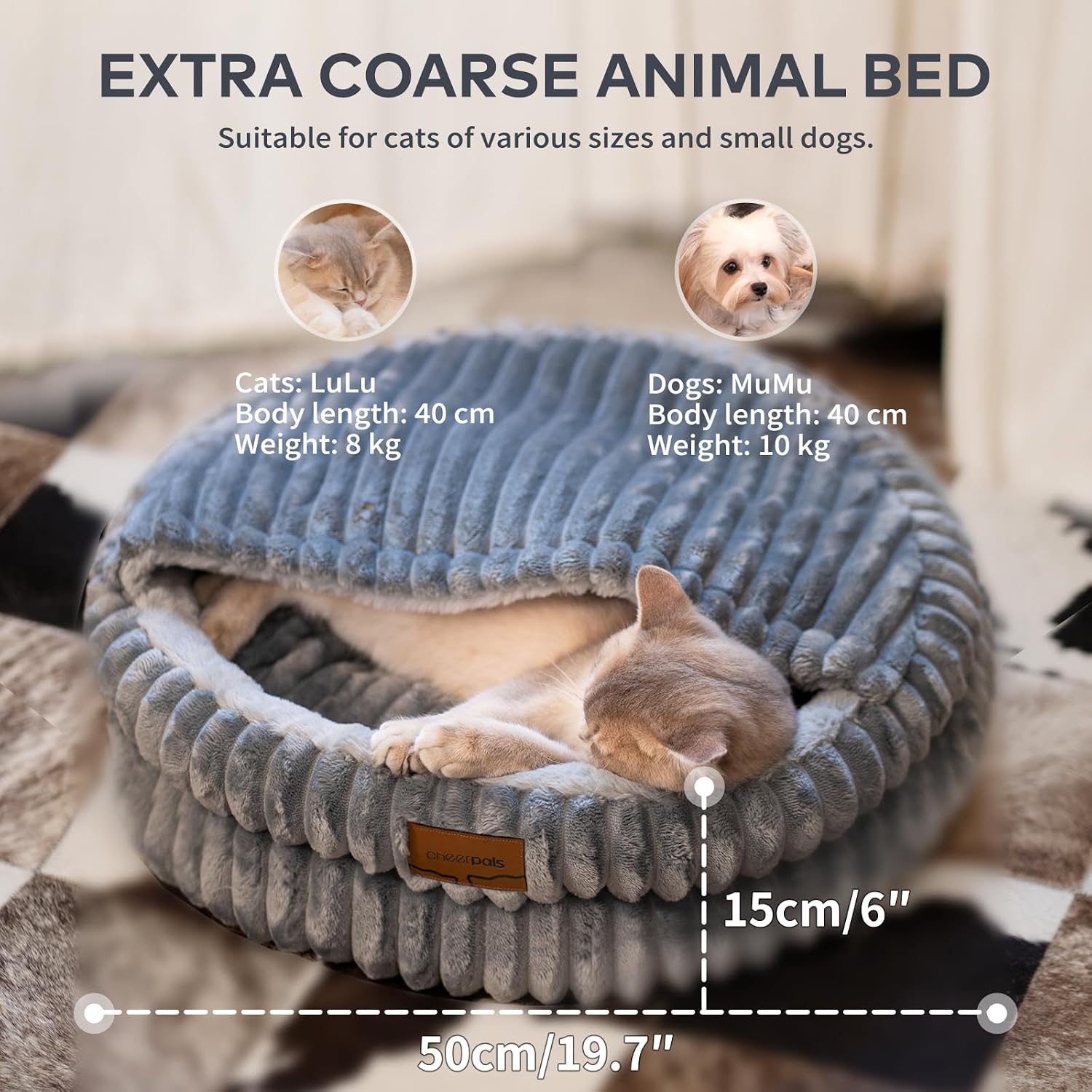 Thumbnail 5 de CheerPals Cat Bed with Cover 50 cm – Washable Cozy Cave with Elastic Sleeping Pillow
