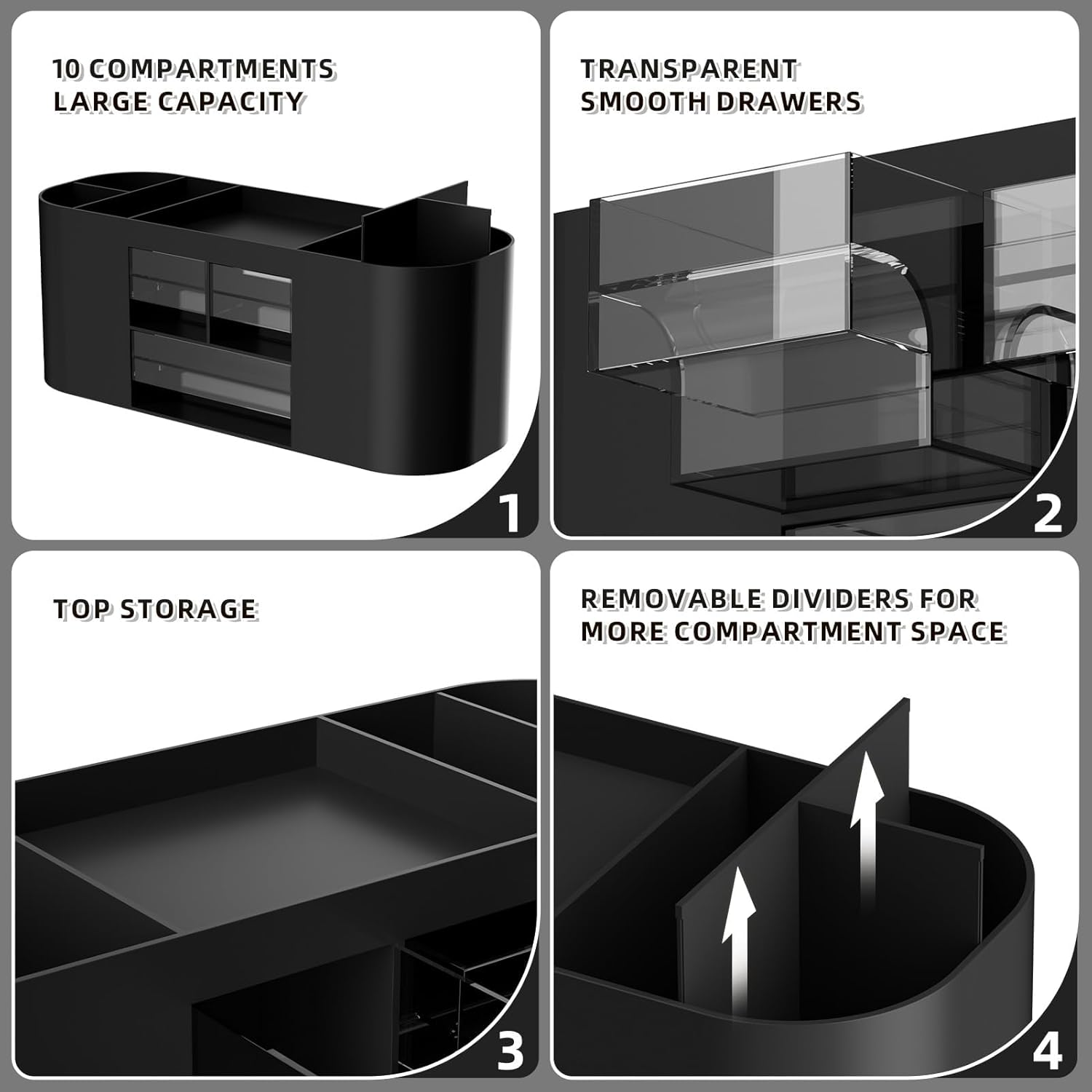 Thumbnail 3 de Marbrasse Schreibtisch Organizer mit 3 Schubladen und 7 Fächern – Vielseitiger Stiftehalter aus PS, Schwarz