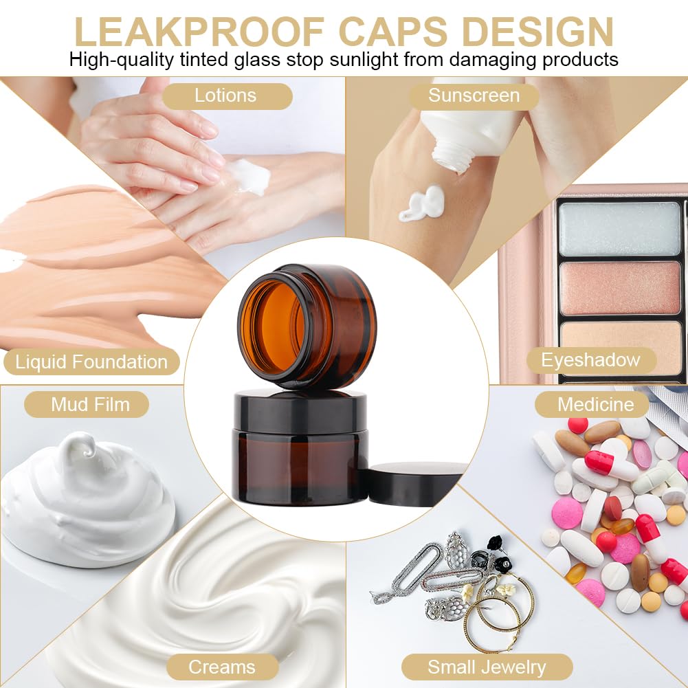 Detalle de HOTUT Amber Glas Leerdose (6 Stück) – 50 ml Glas-Cremedosen zum Nachfüllen für Reise & Kosmetik