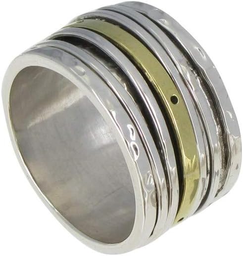 Thumbnail 1 de Les Poulettes Bijoux - Bague Argent 925 et Laiton Tube Martelé avec Anneaux Mobiles