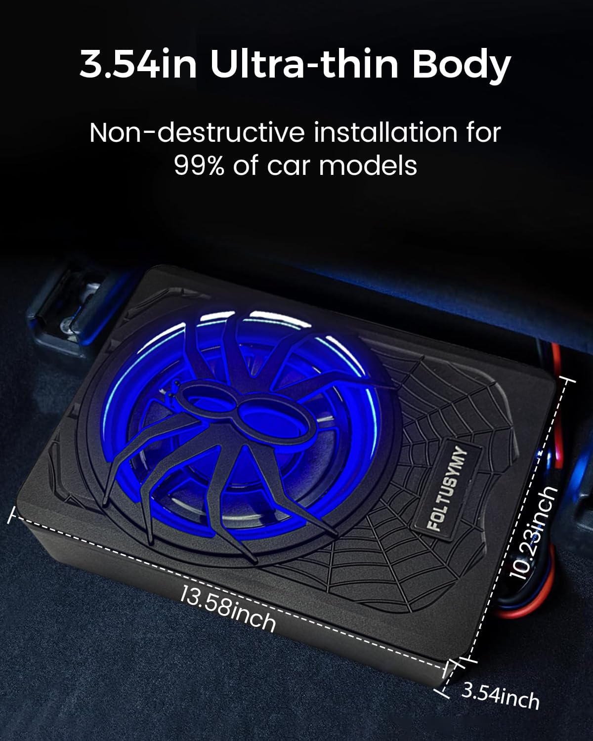 Thumbnail 2 de FOLTUSYMY 1200W 10-Inch Slim Under-Seat Powered Car Subwoofer (High/Low Inputs) with Blue LED