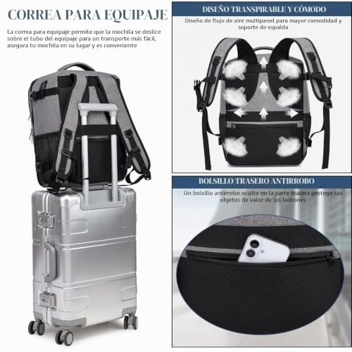 Thumbnail 6 de PUSLOM Mochila de cabina 40x30x20 cm, 24 L, USB, antirrobo y funda para carrito – Gris